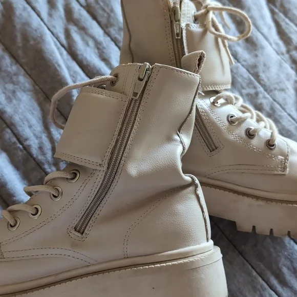 Zara Cream Combat Lace-Up Boots - Picture 4 of 6